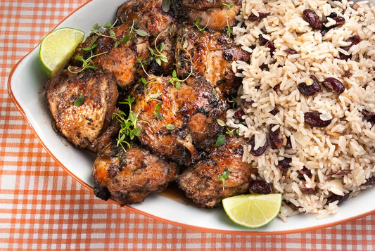 TRADITIONAL JERK CHICKEN WITH RICE AND PEAS